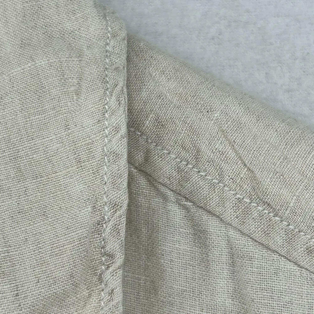 J.CREW Top Womens L Linen Popover Shirt Blouse Short Sleeve Woven Natural Beige